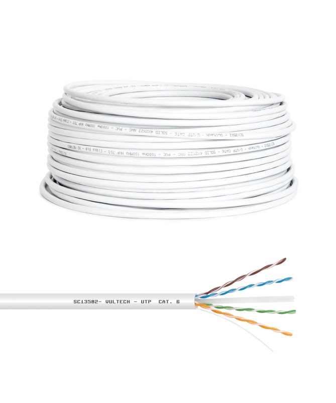 Vultech Matassa LAN 100 m Cat. 6 UTP 23AWG - Cavo di rete Ethernet Bianco, 8 conduttori, Velocità fino a 1000 Mbit/s