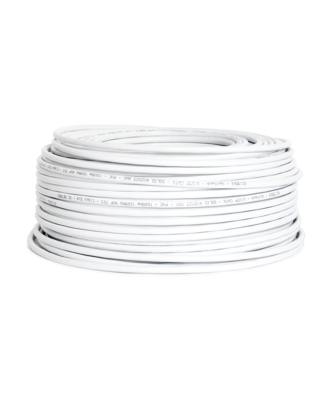 Vultech Matassa LAN 100 m Cat. 6 UTP 23AWG - Cavo di rete Ethernet Bianco, 8 conduttori, Velocità fino a 1000 Mbit/s