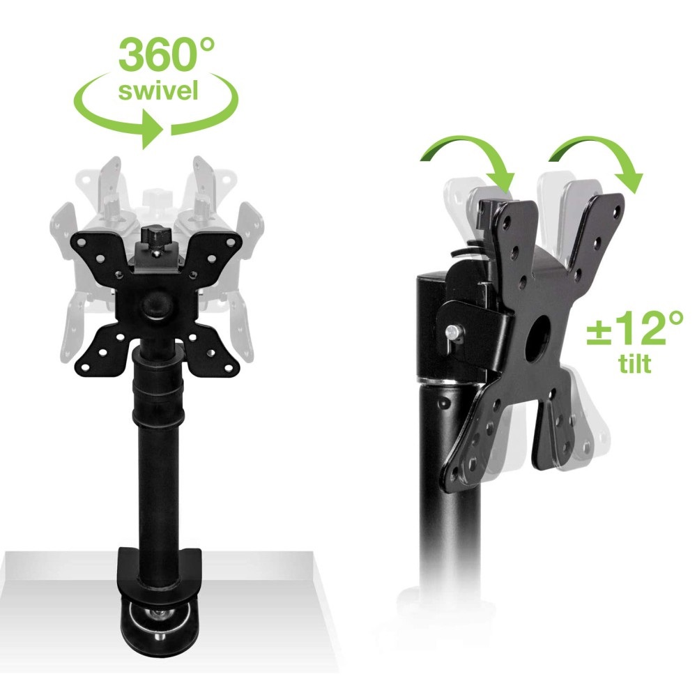 Techly Supporto da Scrivania per Monitor 13-30'' Braccio Corto Inclinabile Nero - ICA-LCD 500BK, Max 15kg, Altezza Regolabile, Inclinazione /-12°