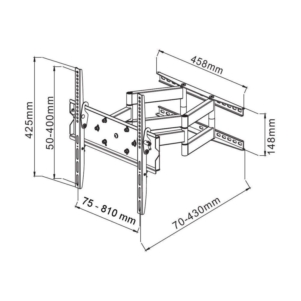 Techly Supporto a Muro per TV LED LCD 42-70'' Full Motion Braccio Doppio - Capacità di carico fino a 70 kg, supporta tutti gli standard VESA