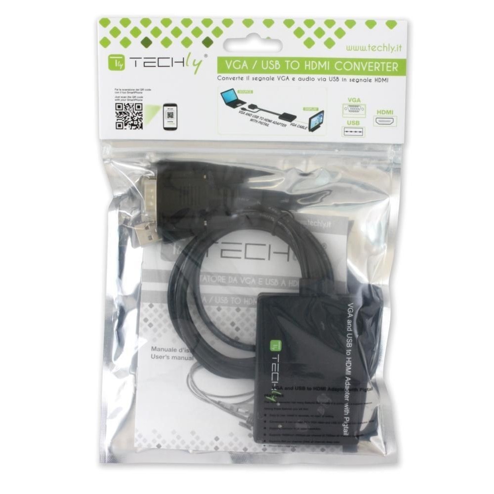 TECHLY Adattatore Convertitore VGA a HDMI con Supporto Audio via USB - Modello IDATA HDMI-VGA3