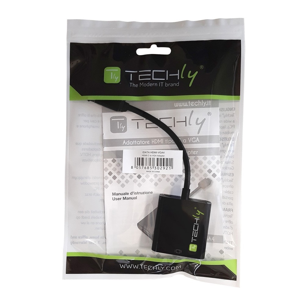 Techly IDATA HDMI-VGA-4 Adattatore Mini HDMI C a VGA - Converte segnale digitale in video analogico per monitor e proiettori