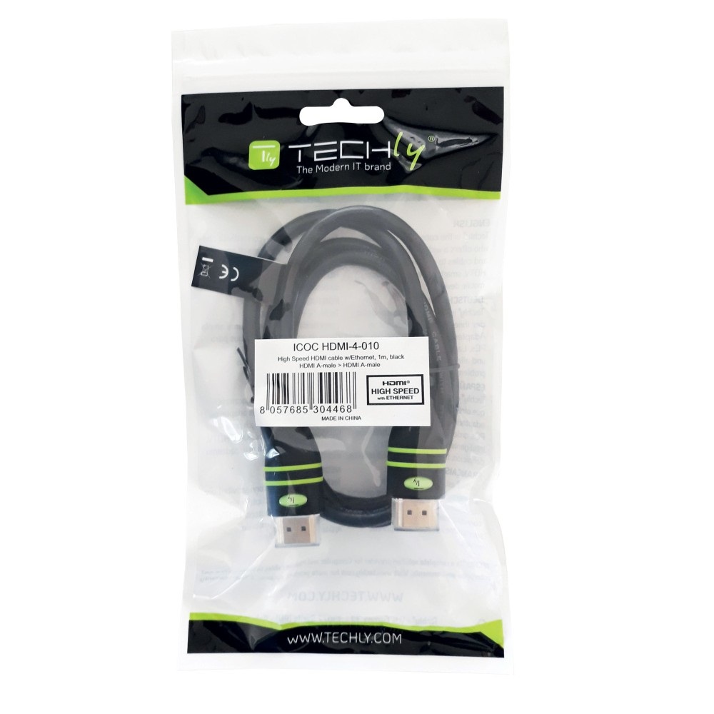 Techly Cavo HDMI™ High Speed con Ethernet A/A M/M 1m 4K Nero - Supporto 3D e Internet