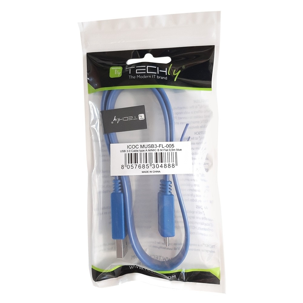 Techly Cavo USB 3.0 Superspeed A Maschio/MIC B Maschio 1 m Flat - Trasferimento Dati Fino a 5 Gbps