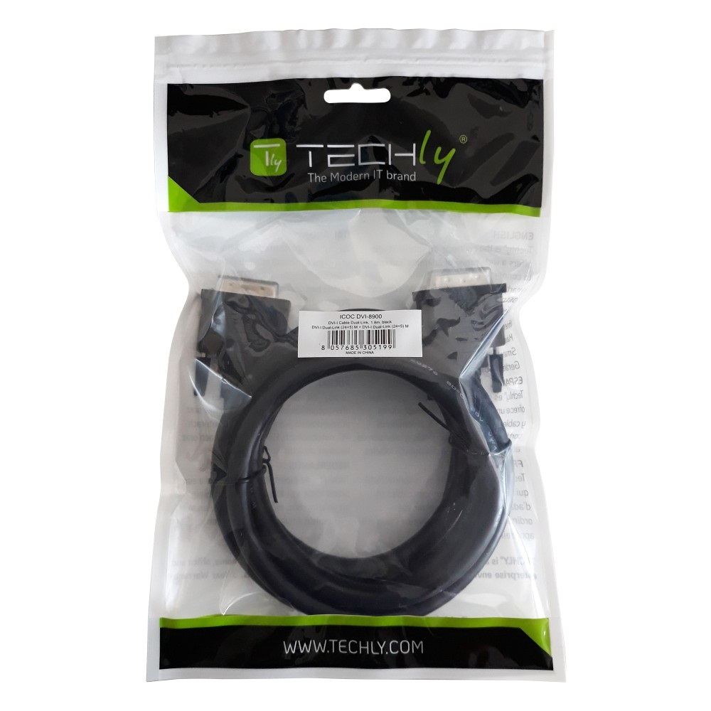 Techly Cavo Monitor DVI Analogico Digitale M/M Dual Link 1,8 mt (DVI-I) Nero - Connettori 24 5 Maschio/Maschio