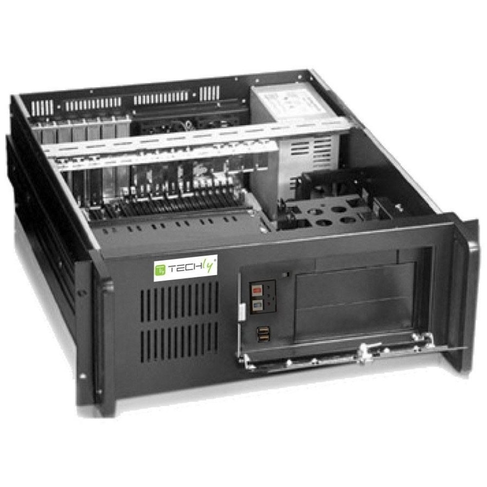 Techly Chassis Industriale per Computer Montaggio a Rack 4U Profondità 499mm I-CASE MP-P4HX-BLK2 - Nero, Metallo, con Serratura e Alloggiamenti USB