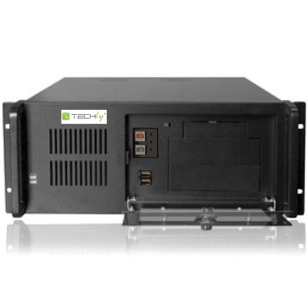Techly Chassis Industriale per Computer Montaggio a Rack 4U Profondità 499mm I-CASE MP-P4HX-BLK2 - Nero, Metallo, con Serratura e Alloggiamenti USB