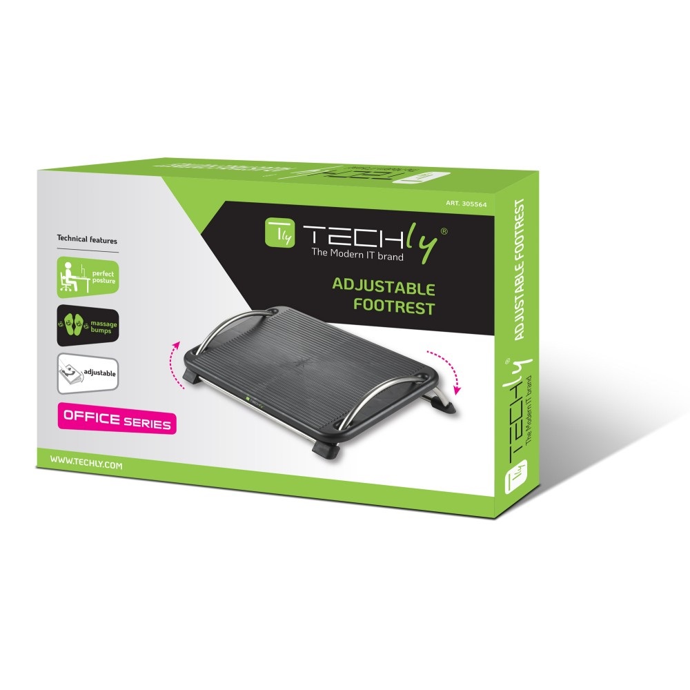 TECHLY Poggiapiedi Ergonomico Regolabile con Altezza e Angolo Inclinazione per Ufficio