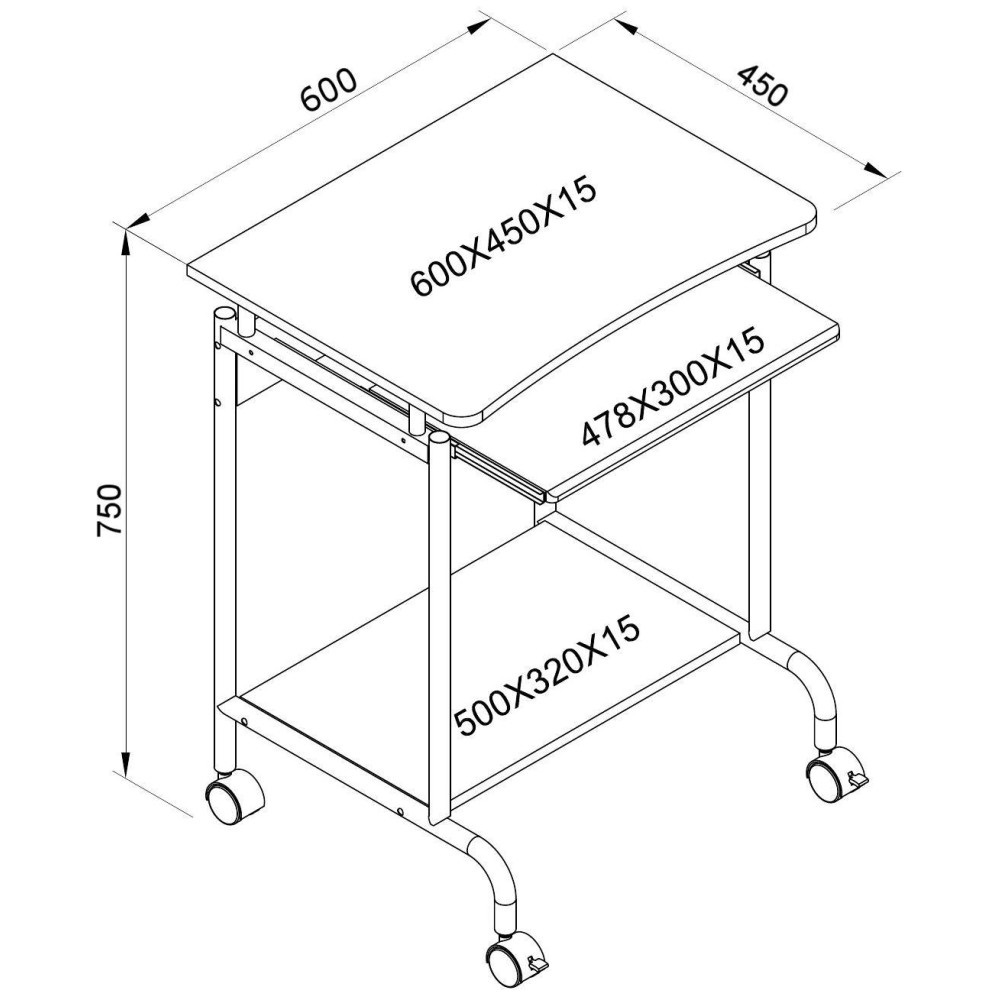 Techly Scrivania per Computer Compact 600x450 con Ripiano Estraibile per Tastiera