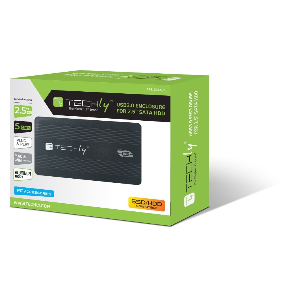 Techly Box Esterno HDD/SSD SATA 2.5 USB 3.0 in Alluminio Elegante e Ultra-leggero