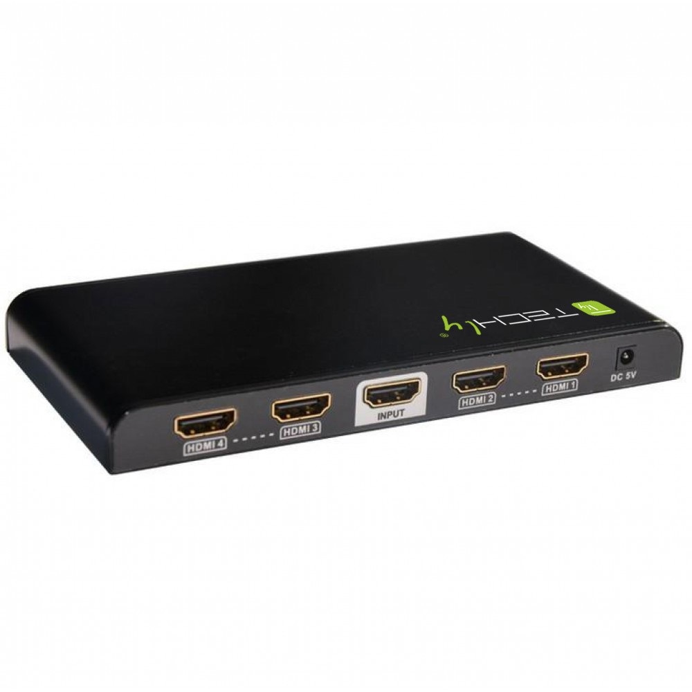 Techly Splitter HDMI 4K UHD 3D 4 Vie IDATA HDMI-4K4 - Supporto HDMI 1.4, CEC, HDCP 1.3, in Metallo con Alimentatore