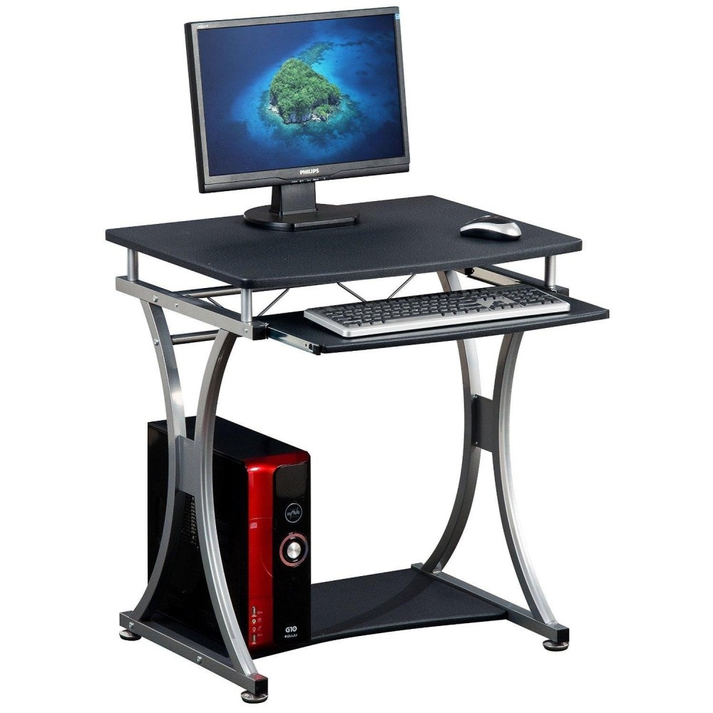 Techly Scrivania per PC Compatta con Cassetto Estraibile, Design Moderno, Struttura in Metallo e Ripiano in MDF Nero Grafite