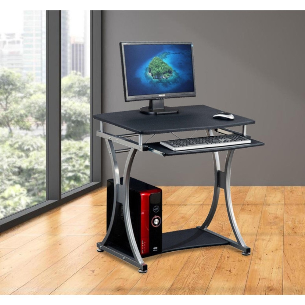 Techly Scrivania per PC Compatta con Cassetto Estraibile, Design Moderno, Struttura in Metallo e Ripiano in MDF Nero Grafite