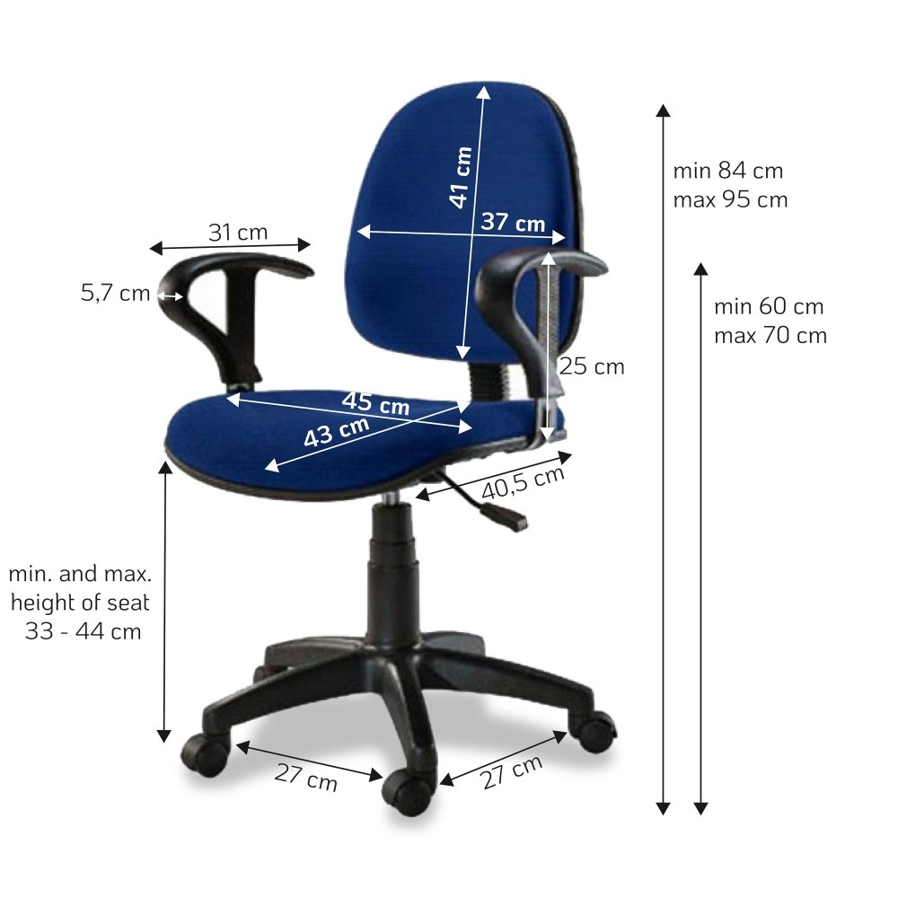 Techly Sedia per Ufficio Easy Blu con Braccioli e Regolazione Pneumatica