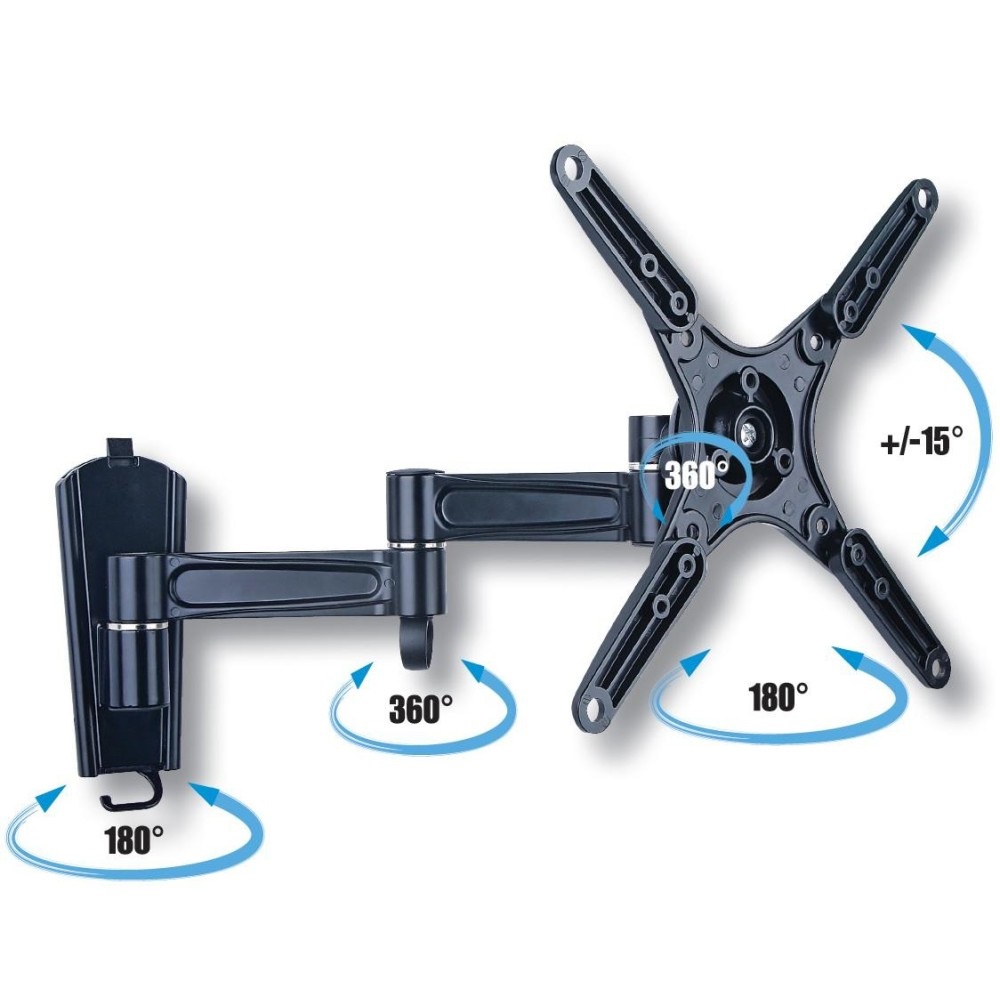 Techly Supporto a Muro per TV LED LCD 13-37'' Inclinabile 3 Snodi Nero - VESA 75x75, 100x100, 200x100, 200x200 mm, Max 25 kg