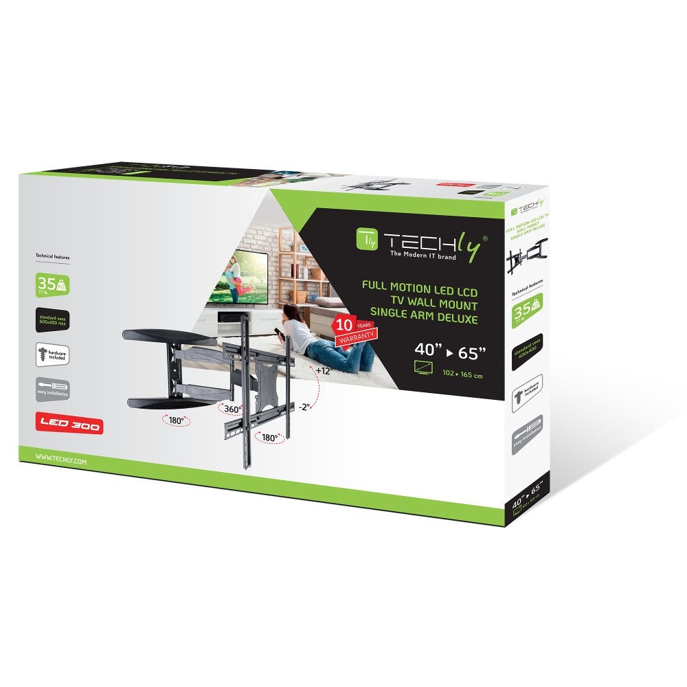 Techly Supporto a Muro Ultra Slim per TV LED LCD 40-65'' Full Motion Nero ICA-PLB 171L - Design Compatto e VESA Regolabile