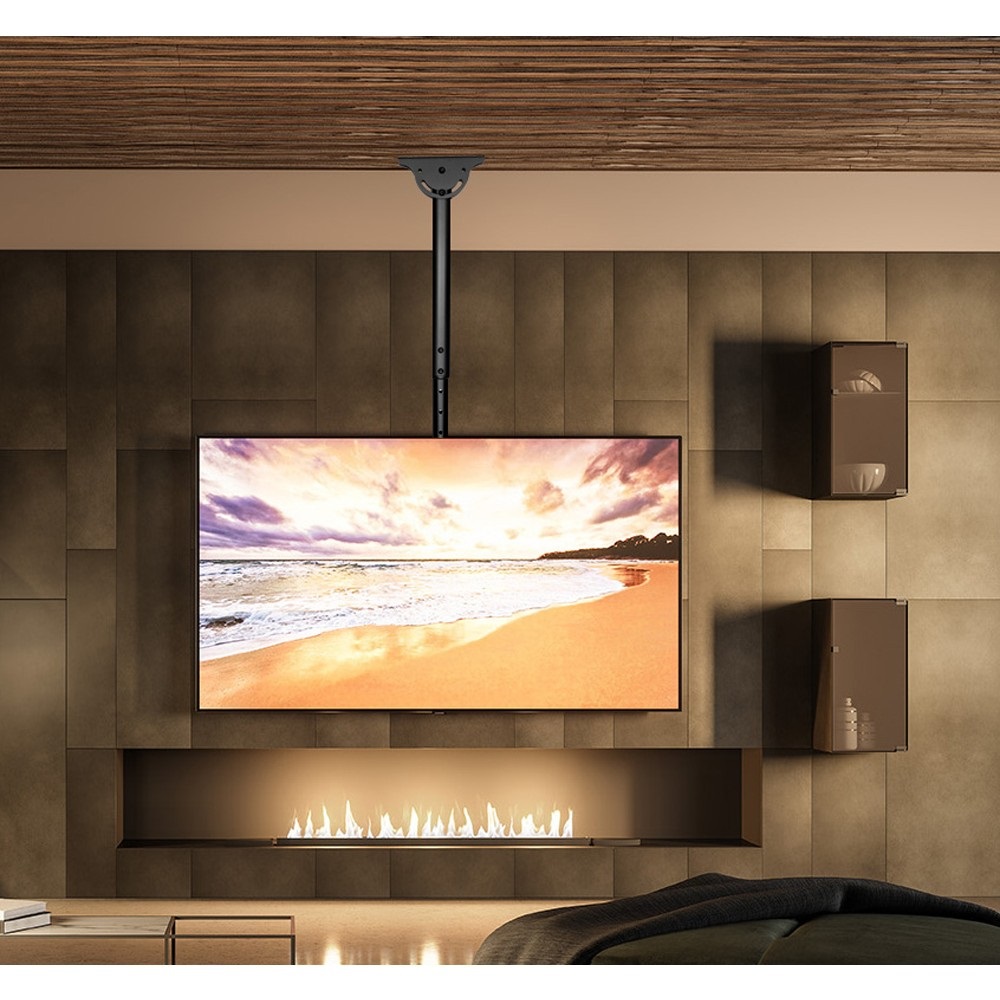 Techly ICA-CPLB 944S Supporto Telescopico Universale a Soffitto per TV LED LCD 32-55'' - Nero, Inclinazione 0° a -25°, VESA max 400x400mm, Massimo peso 50kg