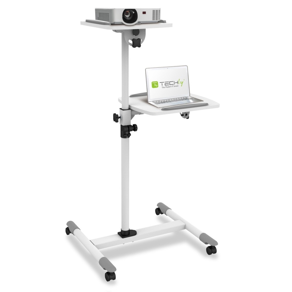Techly Trolley Universale per Notebook e Videoproiettore con Ripiani Regolabili, Bianco (ICA-TB TPM-6)