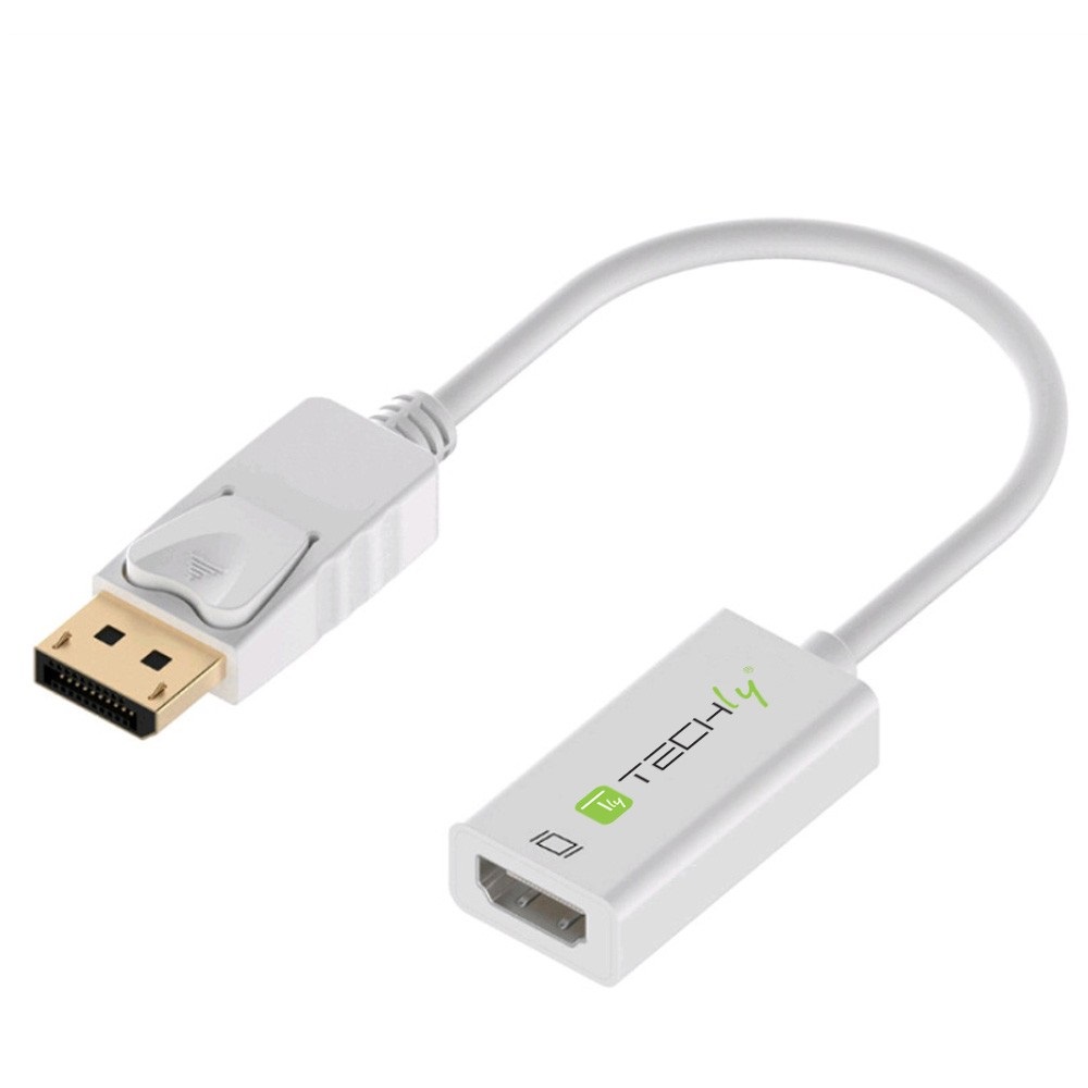 Techly 309814 Adattatore Attivo DisplayPort 1.2 Maschio a HDMI Femmina 15cm Bianco - Supporto 4K 30Hz