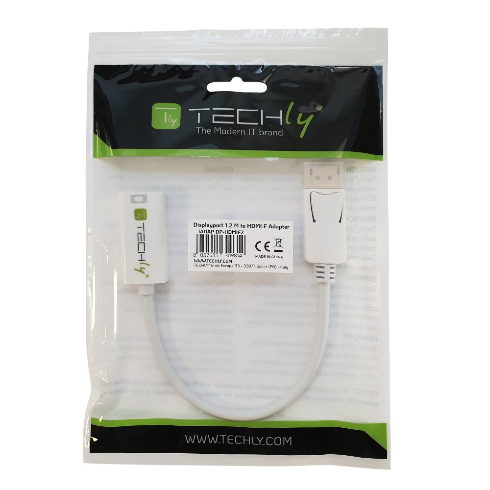 Techly 309814 Adattatore Attivo DisplayPort 1.2 Maschio a HDMI Femmina 15cm Bianco - Supporto 4K 30Hz