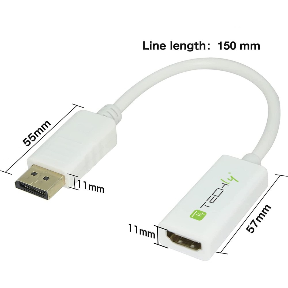 Techly 309814 Adattatore Attivo DisplayPort 1.2 Maschio a HDMI Femmina 15cm Bianco - Supporto 4K 30Hz