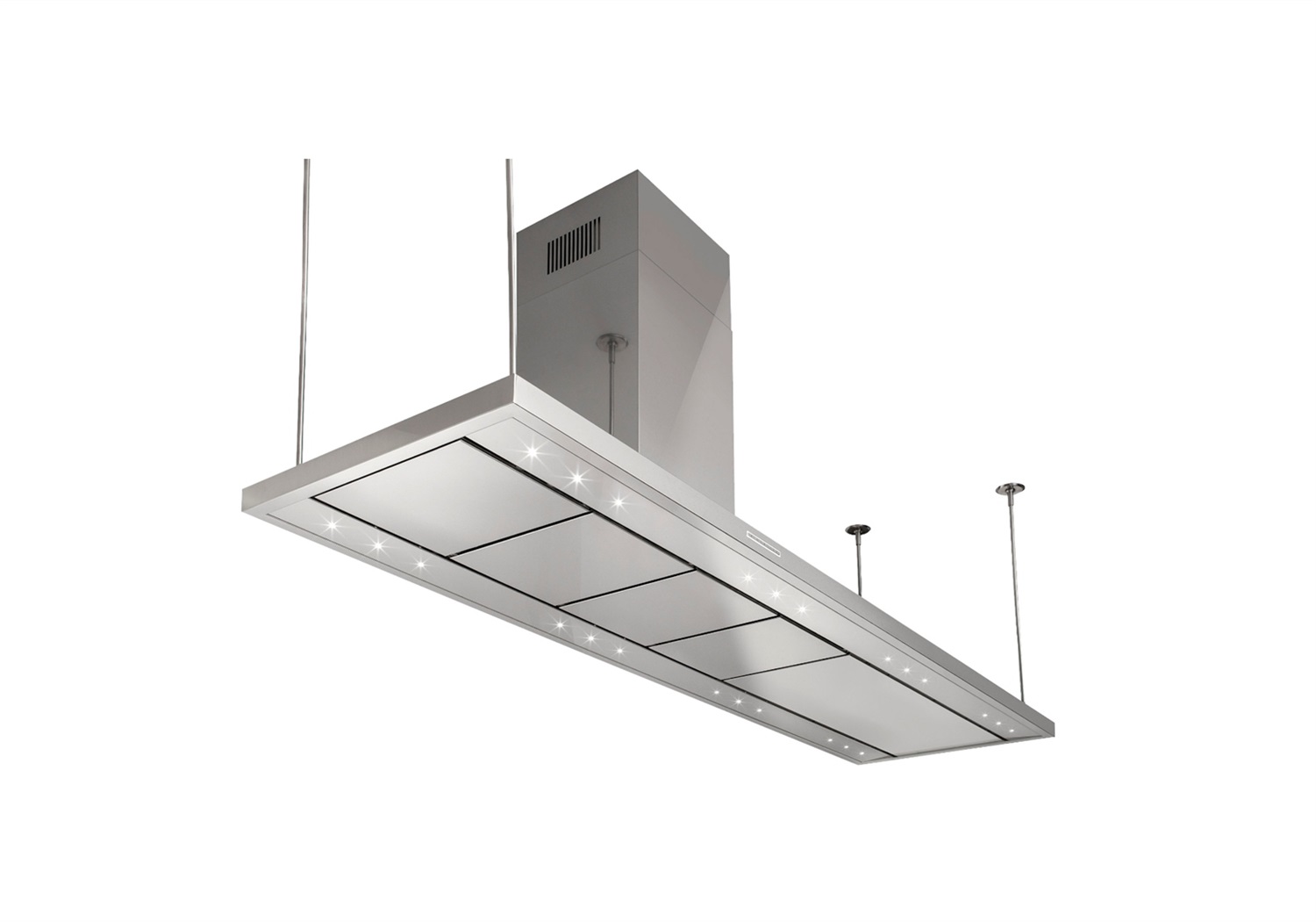 Foster S4001 Special Cappa Aspirante a Isola in Acciaio Inox Satinato 150-210 cm, 700 m³/h, 4 Velocità, 12 LED, Classe A