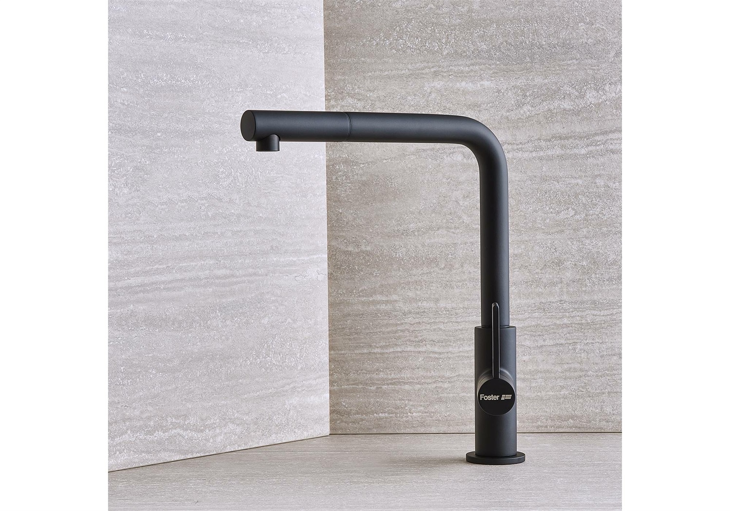 Foster Miscelatore Omega Plus Matt Black - Monocomando con Doccetta Estraibile, Canna Girevole 360°, Ottone