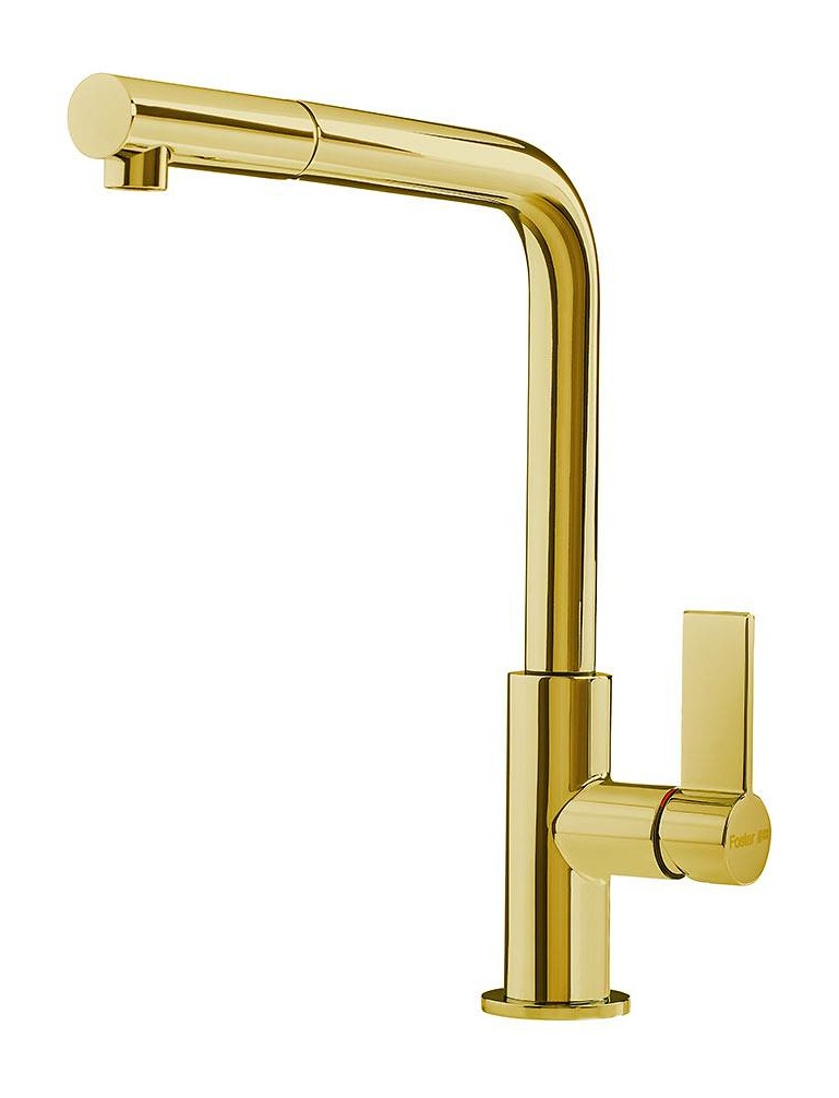Foster Omega Plus Gold - Miscelatore Monocomando Cucina con Canna Girevole e Bocca Estraibile in Ottone PVD Oro