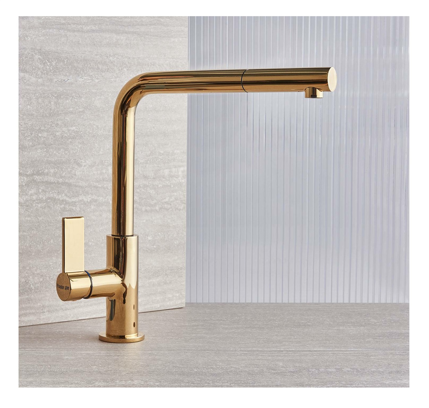 Foster Omega Plus Gold - Miscelatore Monocomando Cucina con Canna Girevole e Bocca Estraibile in Ottone PVD Oro