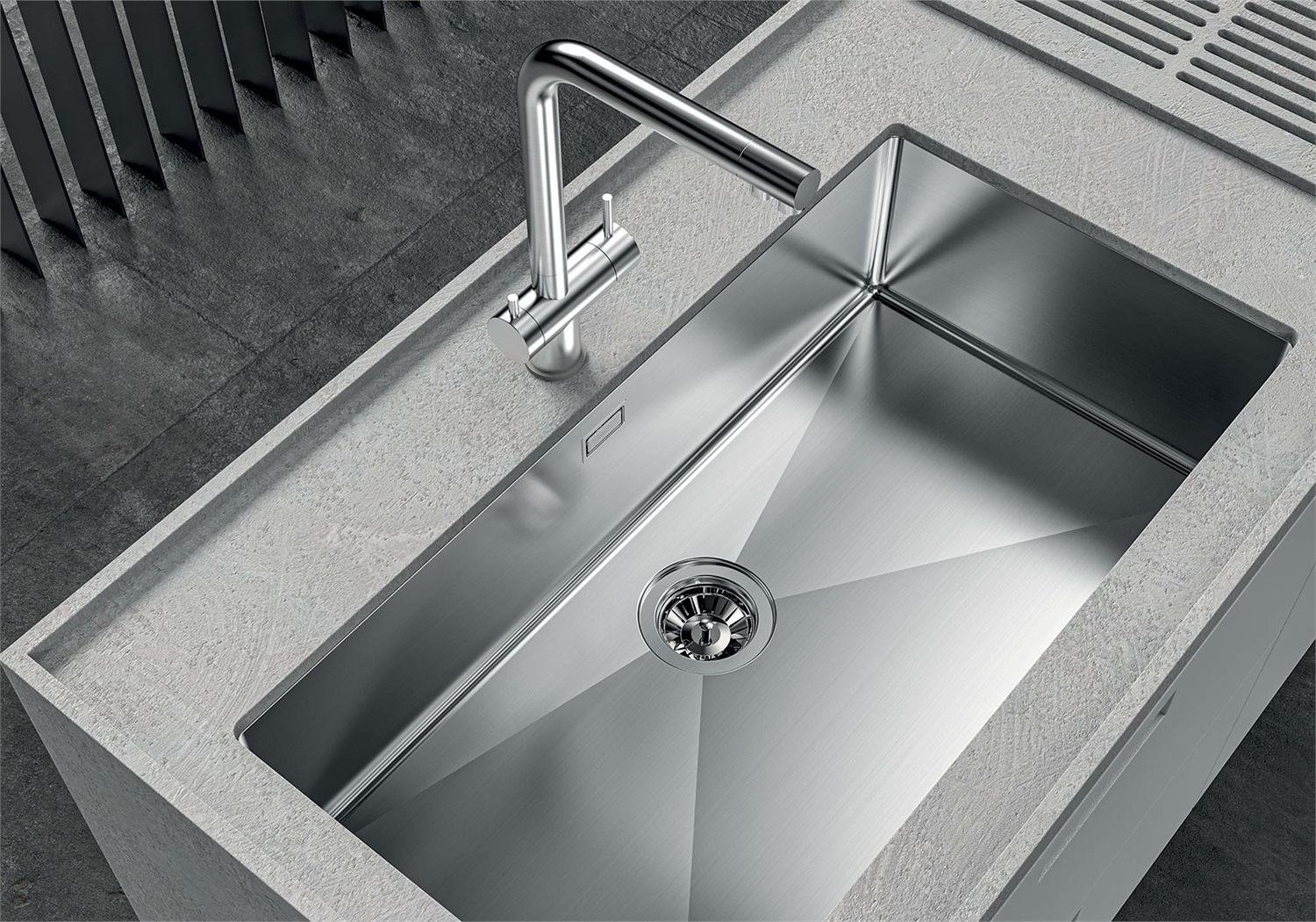 Foster Quadra R12 Lavello Monovasca Sottotop 84x44 cm in Acciaio Inox AISI 304 Spazzolato