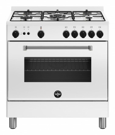 Bertazzoni La Germania Americana AMN855GBV/24 Cucina Gas Bianco 80x50 cm, 5 Fuochi, Forno Gas Ventilato, Tripla Corona Centrale
