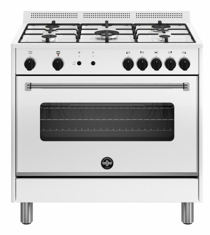 Bertazzoni La Germania Americana AMN965GBV24 Cucina 90x60 cm, 5 Fuochi Gas, Forno Ventilato con Grill Elettrico, Colore Bianco, Classe Energetica A