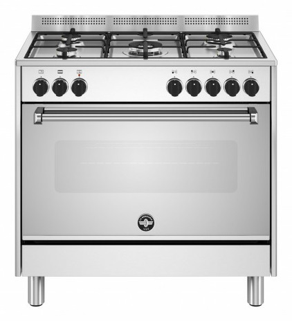 Bertazzoni La Germania Americana AMN965EXV24 Cucina a Gas 90x60 cm con 5 Fuochi e Forno Elettrico Multifunzione Classe A in Acciaio Inox