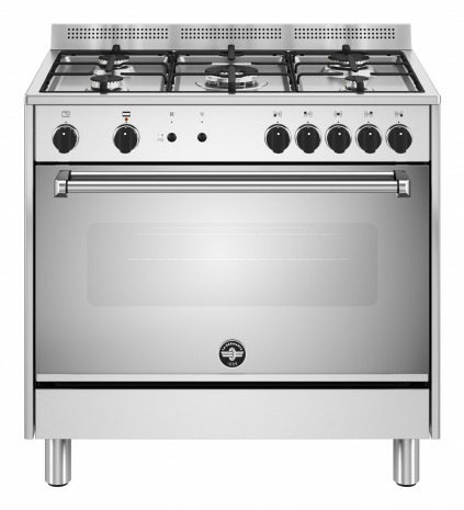 Bertazzoni La Germania AMN965GXV/24 Cucina Gas 90x60 cm con 5 Fuochi, Forno Ventilato 117L, Acciaio Inox, Classe A