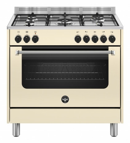 Bertazzoni La Germania Americana AMN965ECRV24 Cucina a Gas 5 Fuochi con Forno Elettrico, Colore Crema, Dimensioni 90x60 cm, Classe Energetica A