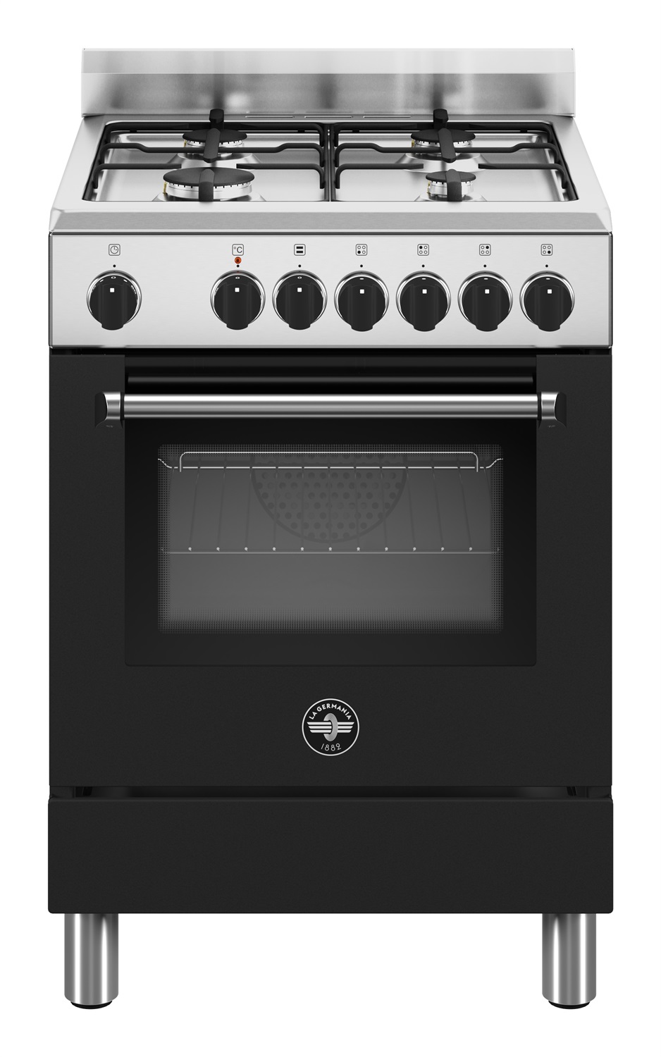 Bertazzoni La Germania AMN664ENEV/24 Cucina 60x60 cm, 4 Fuochi Gas, Forno Elettrico Multifunzione 56L, Colore Nero, Classe A