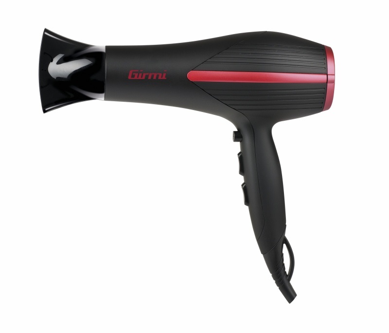 Girmi PH20 Asciugacapelli 2000W, 2 Velocità, 3 Temperature, Funzione Getto d'Aria Fredda, Diffusore Incluso, Nero/Rosso