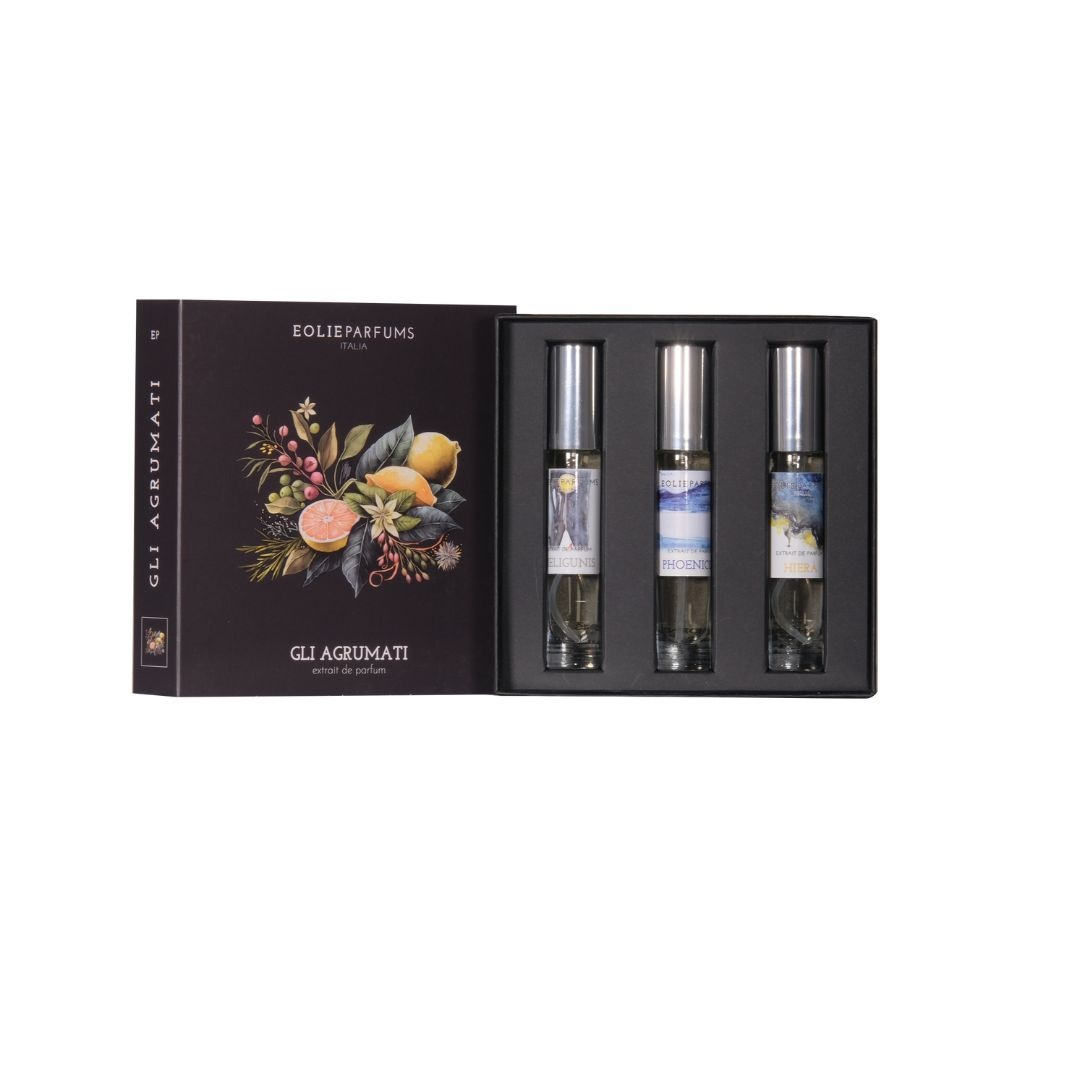 Eolie Parfums Gli Agrumati - Set di 3 Extrait de Parfum da 15 ml (Phoenicus, Meligunis, Hierà)