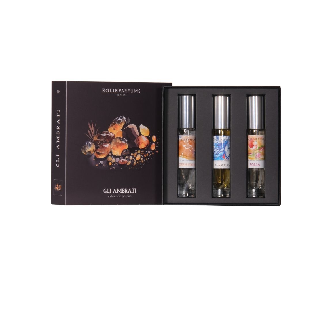 Eolie Parfums Gli Ambrati - Set di 3 Extrait de Parfum (15 ml ciascuno) - Zephyrus, Abraxas, Eolia - Unisex