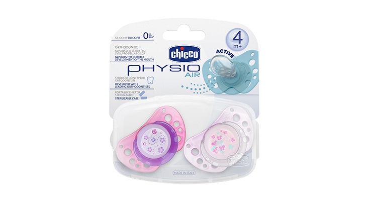 Chicco Physio Air Ciuccio Classico in Silicone Rosa 0 Mesi - 2 Pezzi con Finitura SOF T SENSE