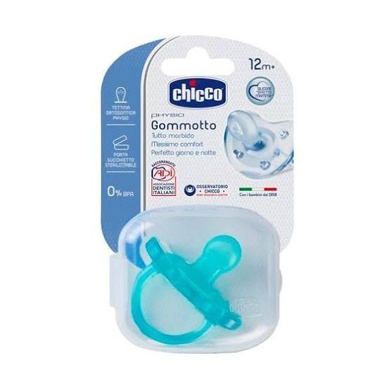 Chicco Gommotto Physio in Silicone Azzurro 12 Mesi - Ergonomico e Extra Morbido