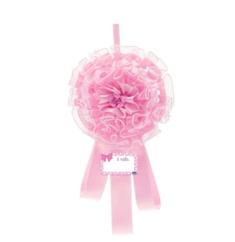 Chicco Fiocco Nascita Rosa Personalizzabile con Gancio - Decorazioni in Tulle e Raso