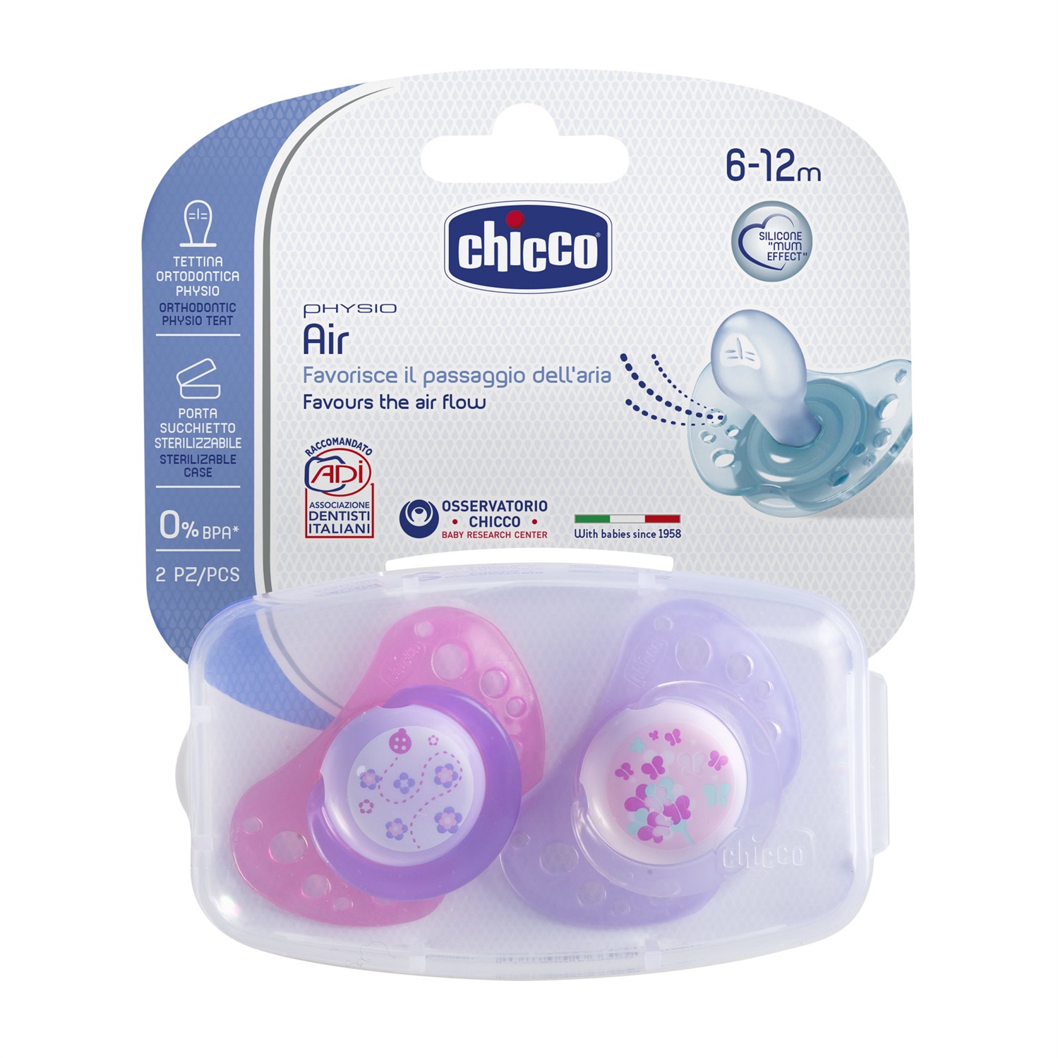 Chicco Succhietto Air Girl in Silicone 6-16 Mesi - Confezione da 2 Pezzi