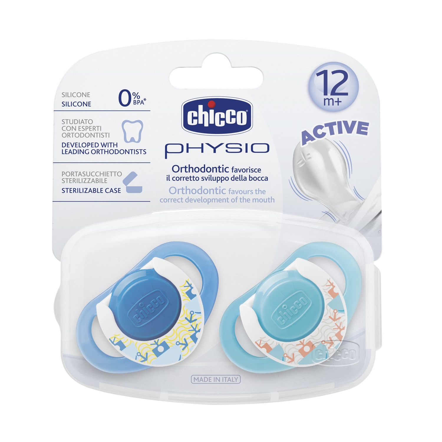 Chicco Succhietto Air Boy in Silicone 16-36 Mesi - 2 Pezzi con Tettina Attiva per Sviluppo Orale