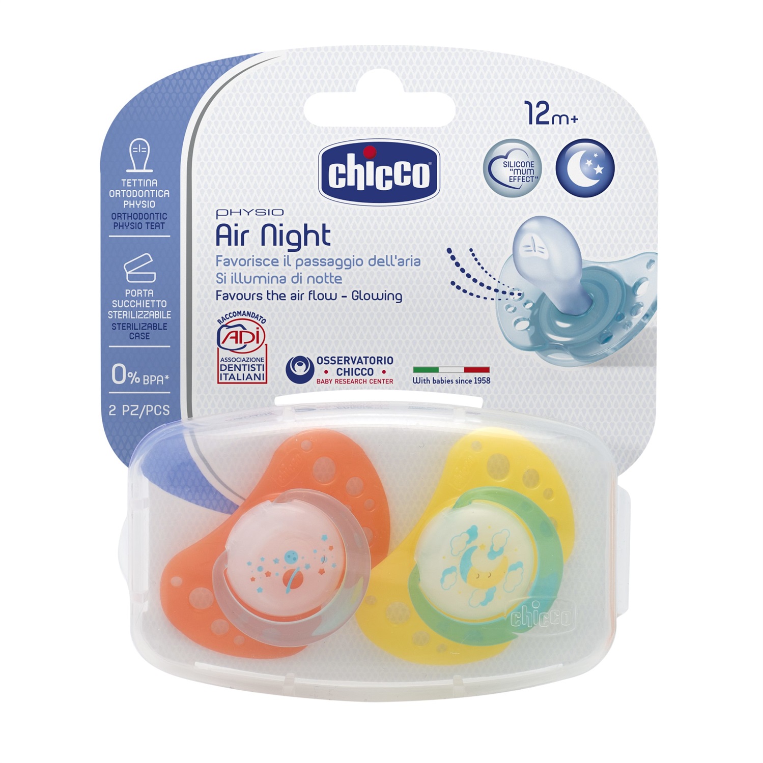 Chicco Succhietto Air Lumi in Silicone 16-36 Mesi - 2 Pezzi con Scudo per Massima Areazione e Tettina Attiva