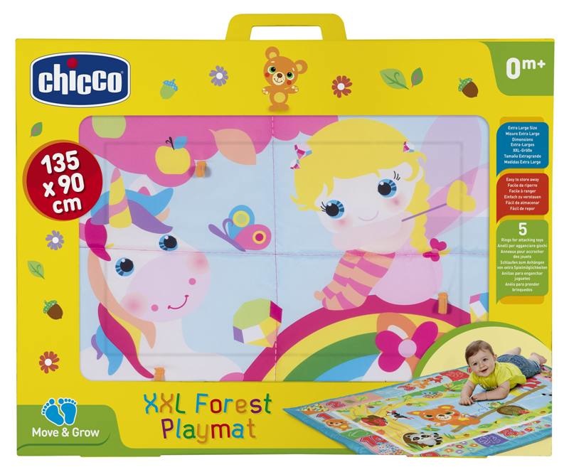 Chicco Tappeto da Gioco XXL Amici della Foresta - Morbido e Colorato, 135 x 90 cm, con 5 Anelli per Giochi, 0 Mesi