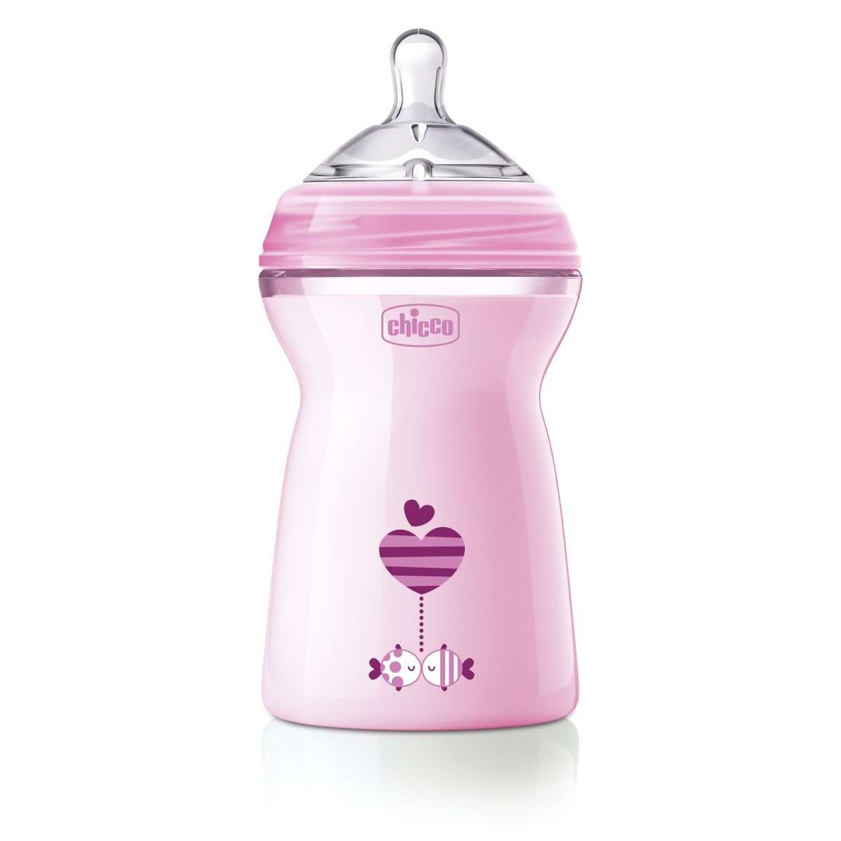 Chicco Biberon NaturalFeeling 330 ml Rosa 6m con Tettarella in Silicone Ultra-Morbido