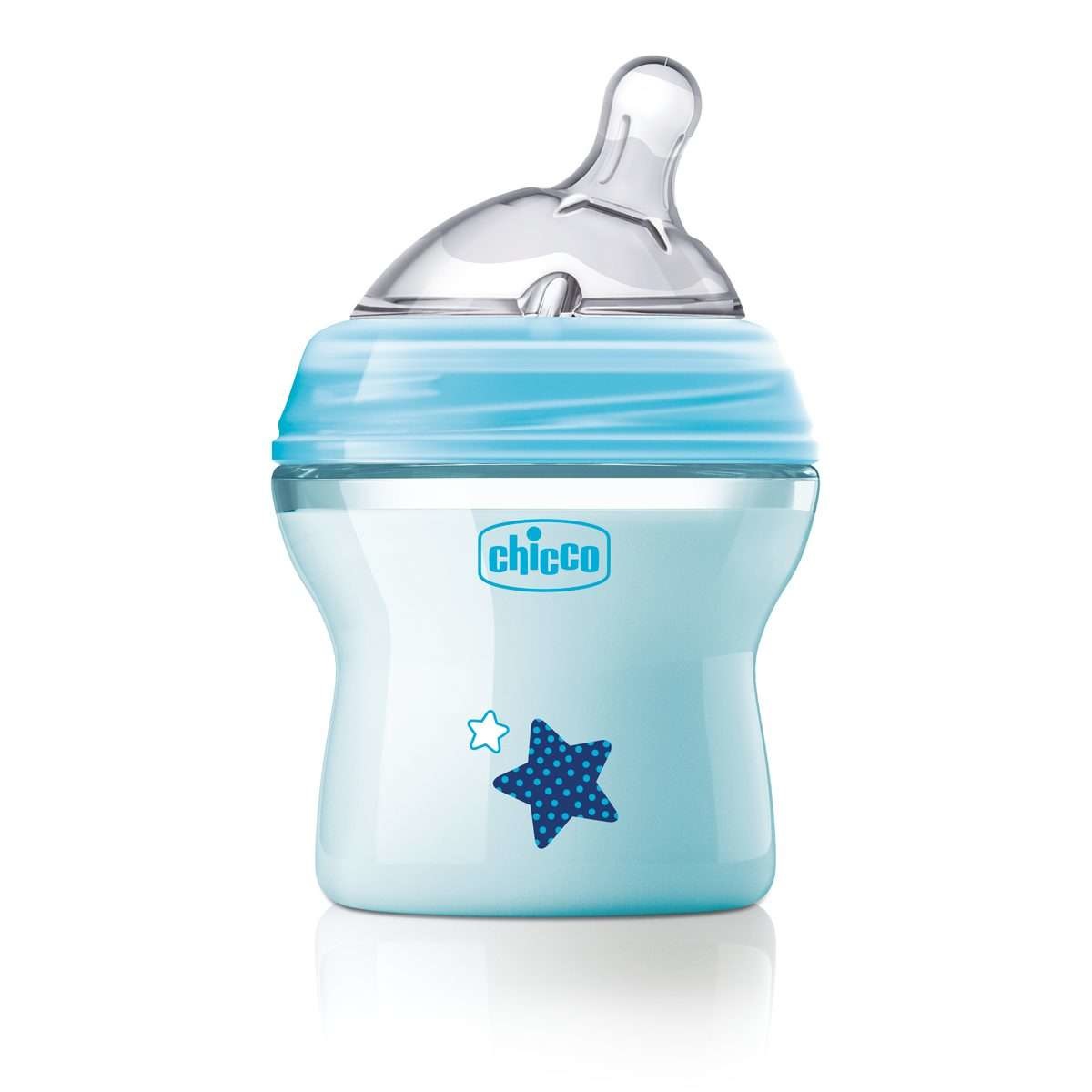 Chicco NaturalFeeling Biberon Anticolica 150 ml Celeste con Tettarella Morbida in Silicone, Effetto Mamma e Sistema Anticolica