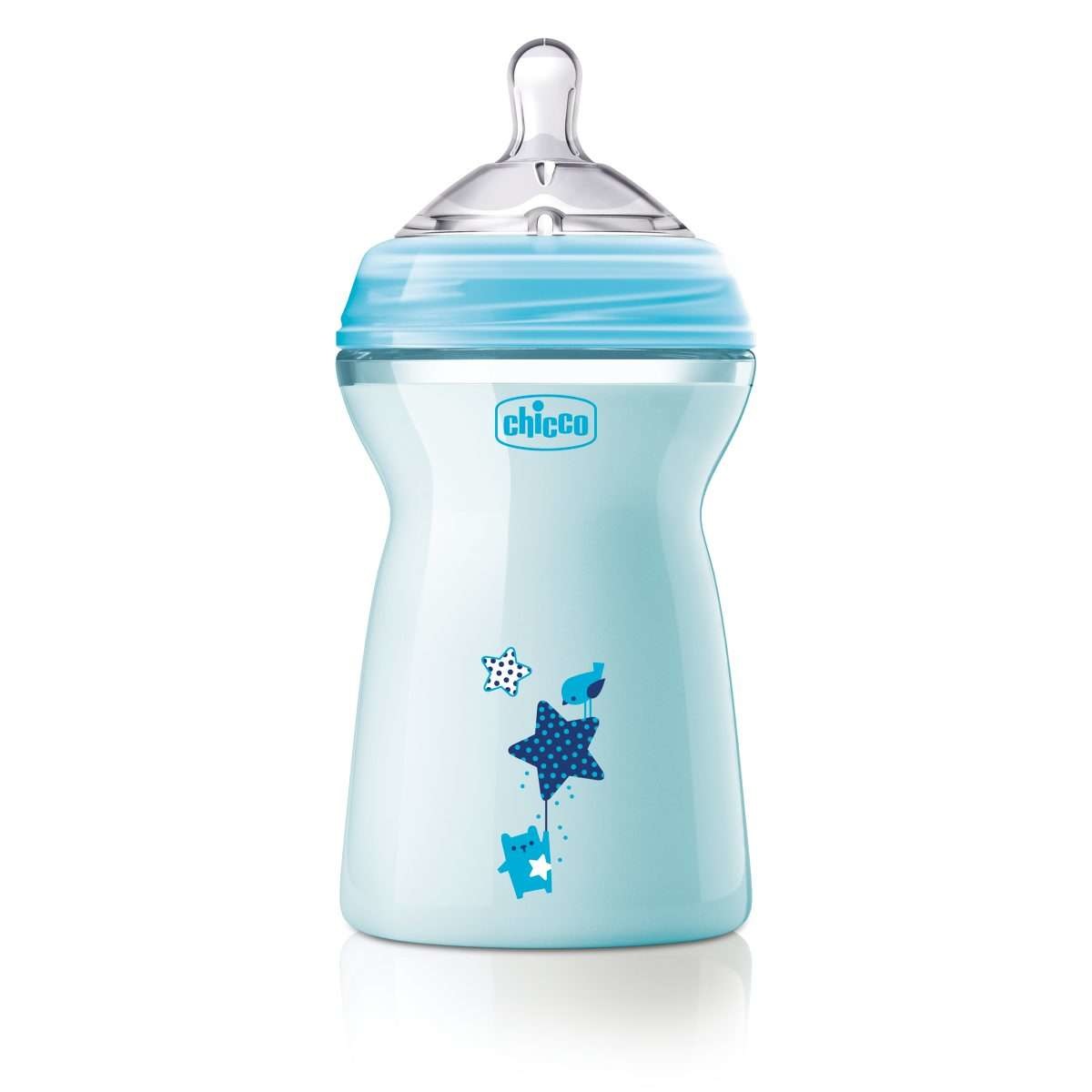 Chicco Biberon Natural Feeling 330 ml Azzurro, 6m , Tettarella Allungata e Doppia Valvola Anticolica