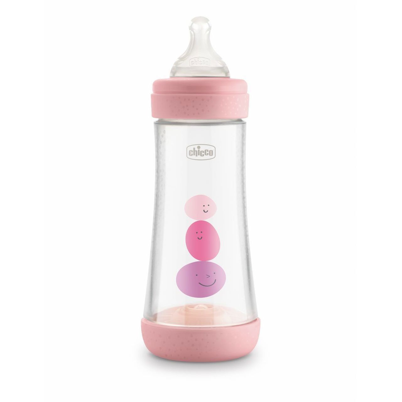 Chicco Perfect 5 Biberon 300 ml Rosa in Silicone con Tettarella Flusso Veloce e 3 Fori - Biberon Biofunzionale Anti-colica